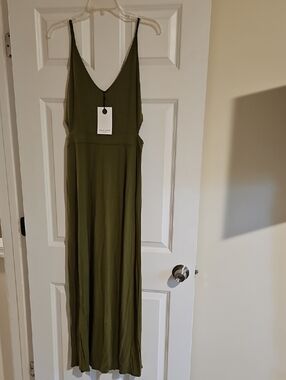 Rolla Coster Olive Maxi Slip Dress with V-Neck